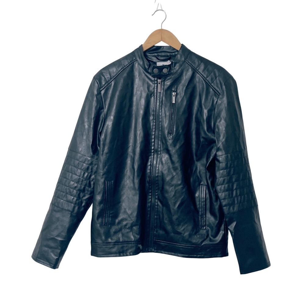 Wrogn Mens Faux Leather Biker Moto Jacket Black Large Edgy Grunge Gothic Casual